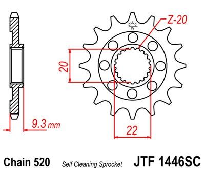 Řetězové kolečko JT JTF 1446-14SC 14 zubů, 520 Samočistící, Nízká hmotnost