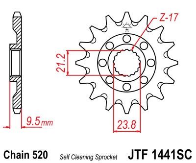 Řetězové kolečko JT JTF 1441-14SC 14 zubů, 520 Samočistící, Nízká hmotnost