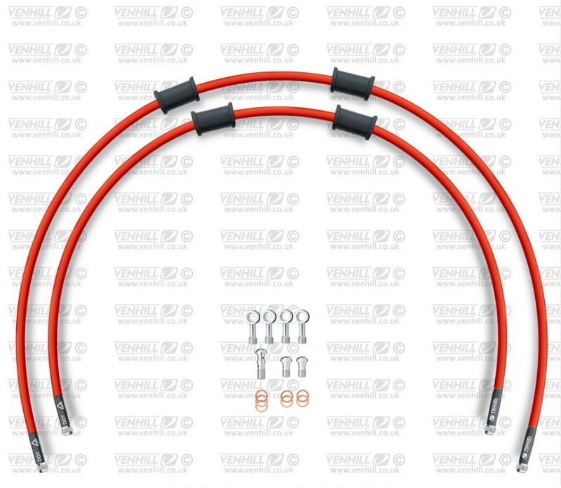 CROSSOVER Hadice přední brzdy sada Venhill POWERHOSEPLUS HON-10027FS-RD (2 hadice v sadě) červené hadice, nerezové koncovky