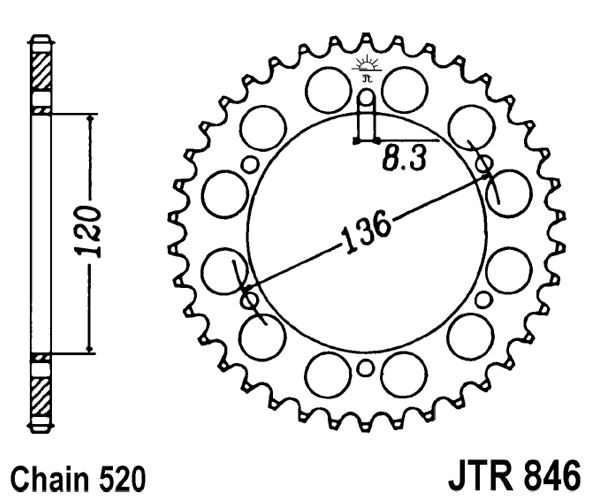 Řetězová rozeta JT JTR 846-39 39 zubů, 520