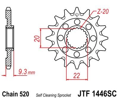 Řetězové kolečko JT JTF 1446-13SC 13 zubů, 520 Samočistící, Nízká hmotnost