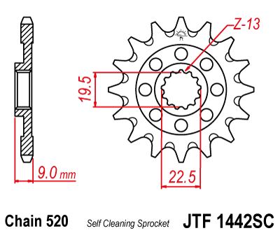 Řetězové kolečko JT JTF 1442-14SC 14 zubů, 520 Samočistící, Nízká hmotnost