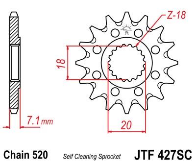 Řetězové kolečko JT JTF 427-13SC 13 zubů, 520 Samočistící, Nízká hmotnost