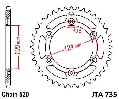 Hliníková řetězová rozeta JT JTA 735-37BLK 37 zubů, 520 černá
