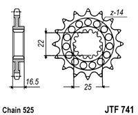 Řetězové kolečko JT JTF 741-15RB 15 zubů, 525 pogumované
