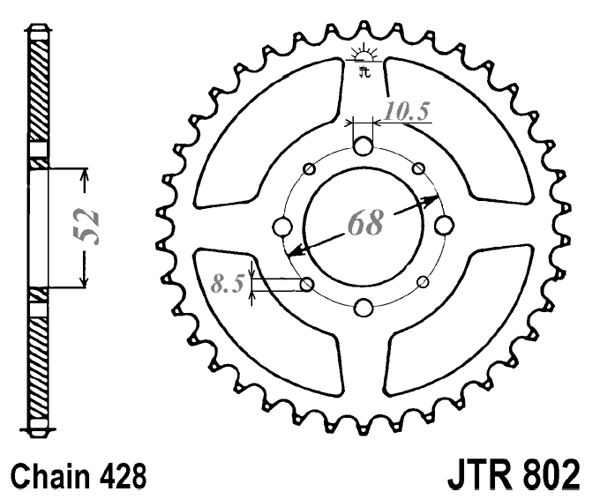 Řetězová rozeta JT JTR 802-42 42 zubů, 428