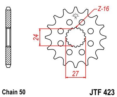 Řetězové kolečko JT JTF 423-17RB 17 zubů, 530 pogumované