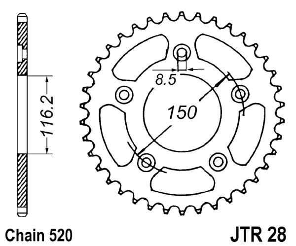 Řetězová rozeta JT JTR 28-42 42 zubů, 520