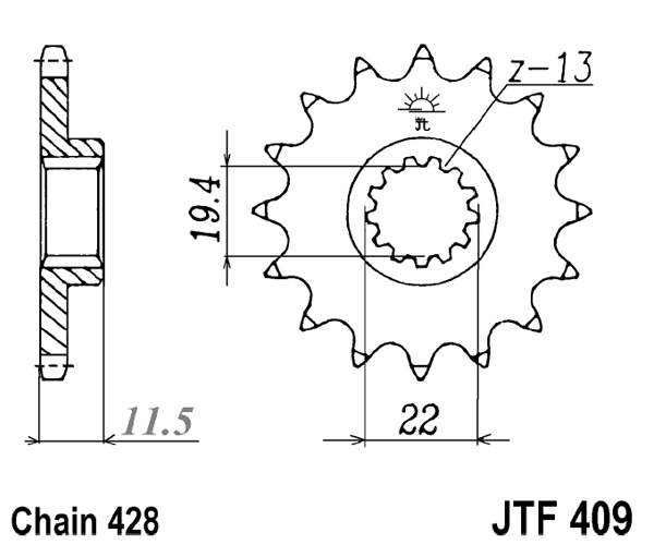 Řetězové kolečko JT JTF 409-16 16 zubů, 428